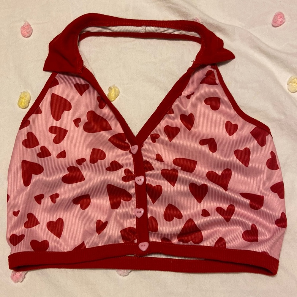 CROPPED PINK AND RED HALTER TOP WORN ONCE